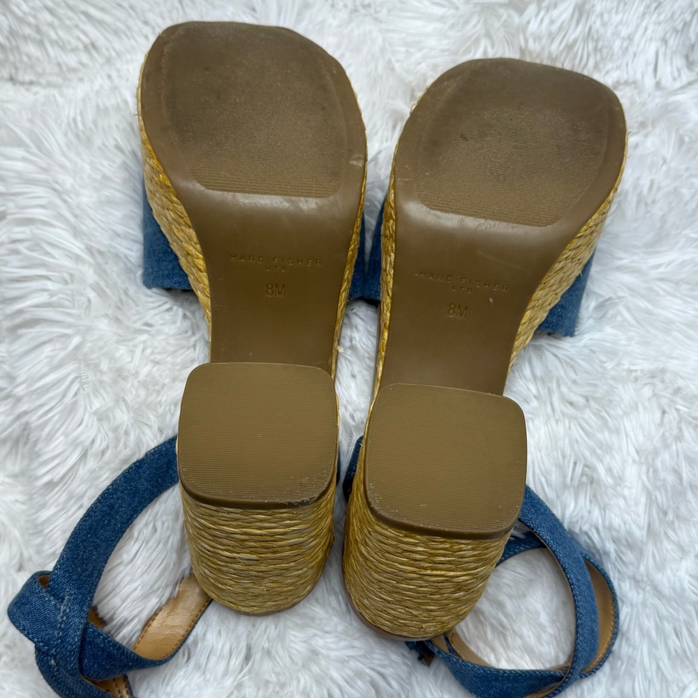 Marc Fisher Denim Espadrille Platform Sandals Ankle Strap Women’s Size 8 - Picture 6 of 6